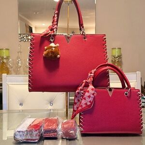 Chic Red Tote Bag Set with Charm